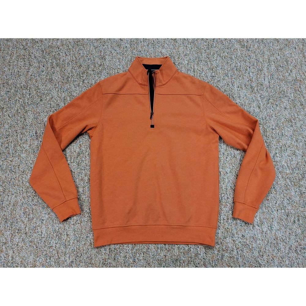 Bugatchi Quarter Zip Pullover Mens Small Orange Long Sleeve Mock Neck Sweater